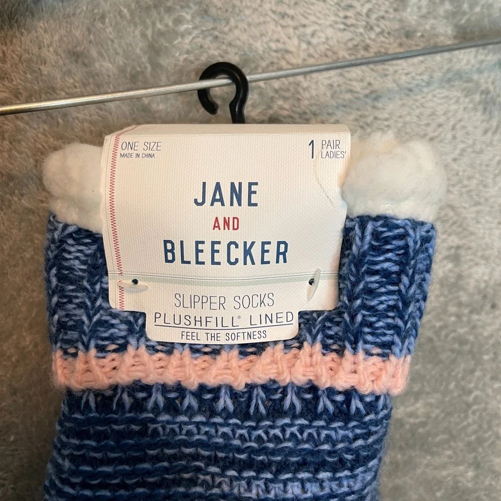 Jane Blecker Women Plushfill Lined Bunny Slipper Socks OS Cozy Chunky Knit NWT